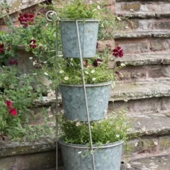 Tiered Corner Stand With Three Galvanised Pots -Sapling Vibe Sales Store pr2000027862 card4 lg