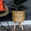 Water Hyacinth Lined Plant Basket On Legs - Natural
